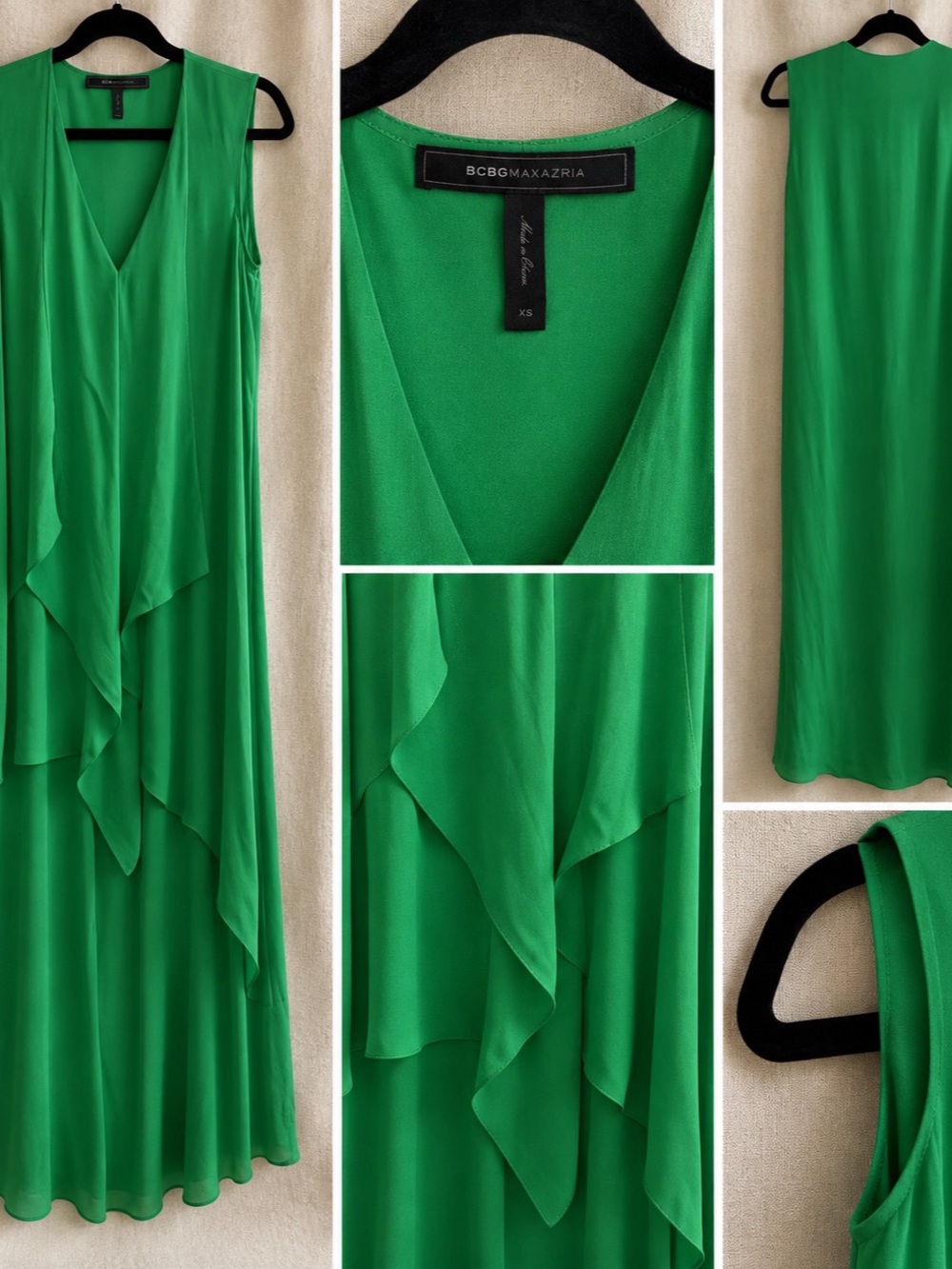 BCBGMAXAZRIA Green Draped Maxi Dress XS